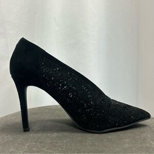 Le Chateau black lace crystal rhinestone embellished ankle booties Sz 8.5